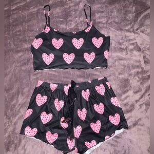 Heart Print Black and Pink Pajama Set